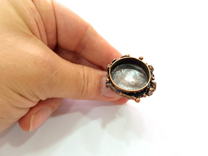 Copper Ring Settings inlay Ring Blank Mosaic Ring Bezel Base Cabochon Mountings ( 24 mm blank) Antique Copper Plated Brass G13480