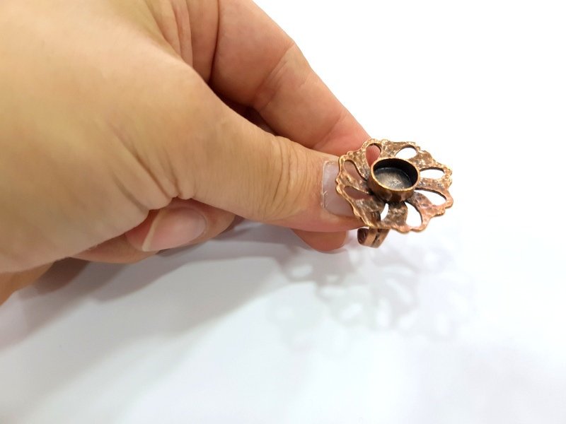 Copper Ring Settings inlay Ring Blank Mosaic Ring Bezel Base Cabochon Mountings ( 10 mm blank) Antique Copper Plated Brass G13514