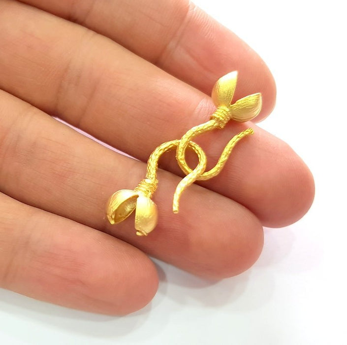 Gold Hook Clasp Findings 2 Pcs (1 sets) (40x10mm) , Gold Plated Brass  G13525