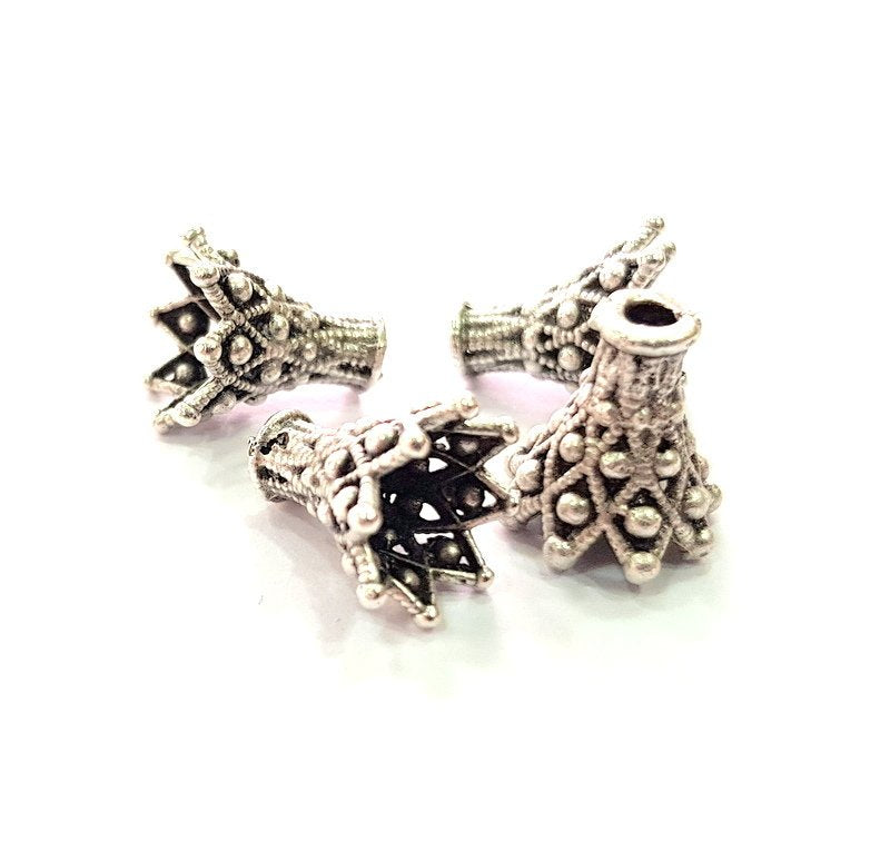 2 Silver Cone Findings Antique Silver Plated Brass  ( 14x13 mm)  G13528