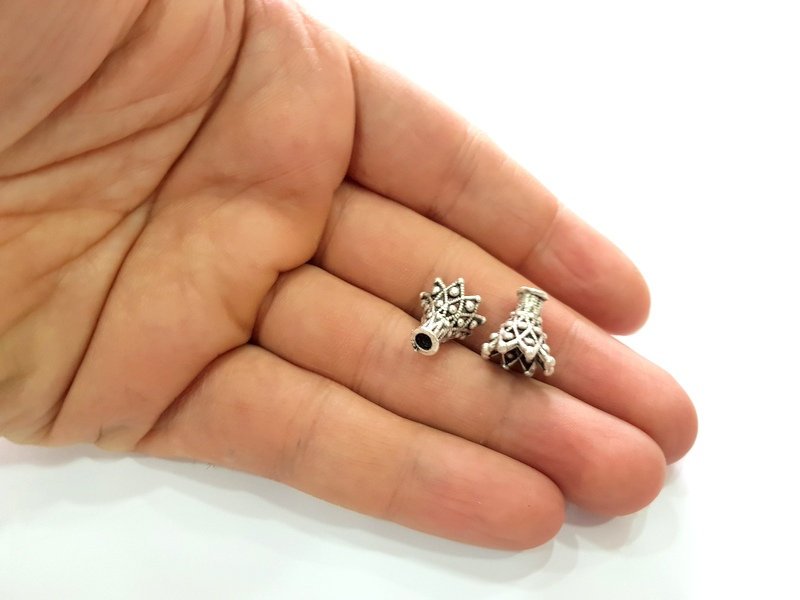 2 Silver Cone Findings Antique Silver Plated Brass  ( 14x13 mm)  G13528