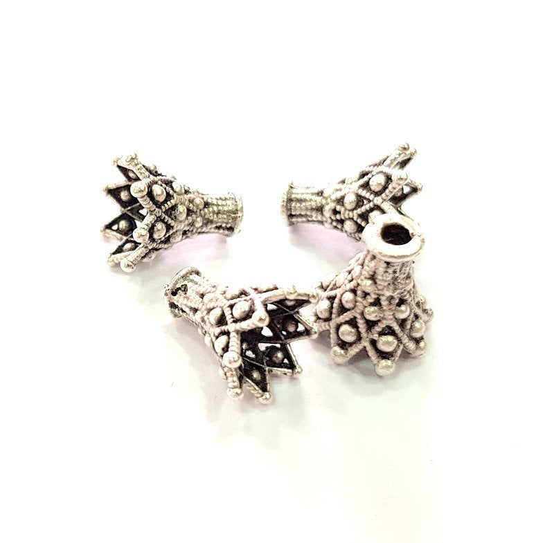 2 Silver Cone Findings Antique Silver Plated Brass  ( 14x13 mm)  G13528