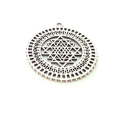 2 Triangle Patterned Circle Charms Antique Silver Plated Metal (36mm) G13529