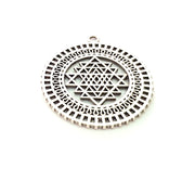 2 Silver Mandala Pendant Antique Silver Plated Metal (36mm) G13529