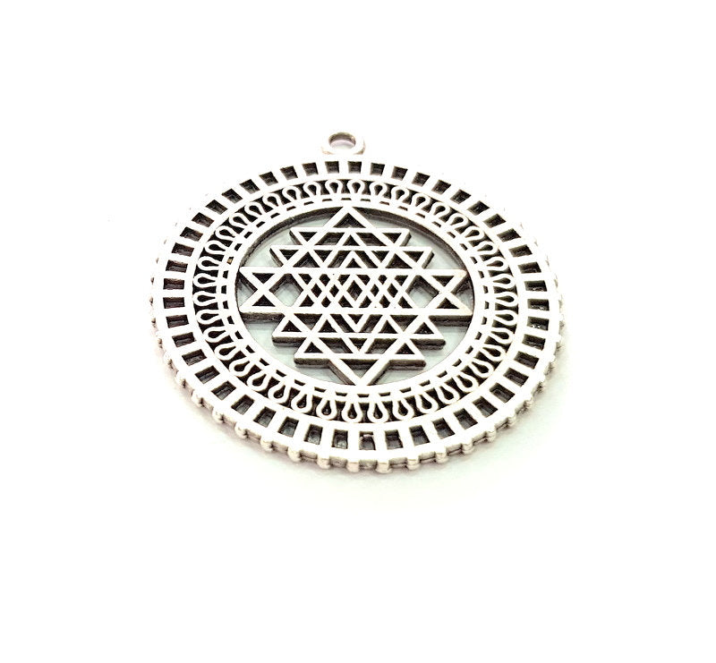 2 Silver Mandala Pendant Antique Silver Plated Metal (36mm) G13529