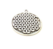 2 Silver Mandala Pendant Antique Silver Plated Metal (33mm) G14063
