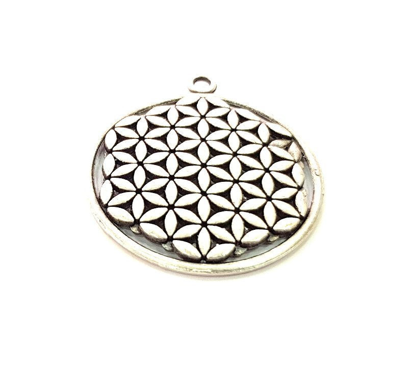 2 Silver Mandala Pendant Antique Silver Plated Metal (33mm) G14063