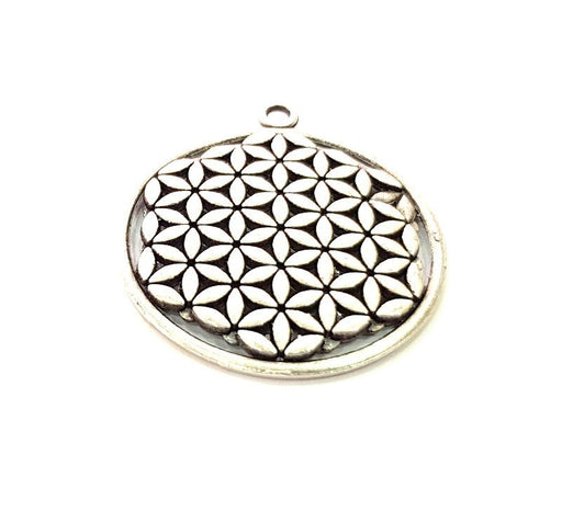 2 Silver Mandala Pendant Antique Silver Plated Metal (33mm) G14063