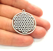 2 Silver Mandala Pendant Antique Silver Plated Metal (33mm) G14063