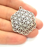 2 Silver Mandala Pendant Antique Silver Plated Metal (37mm) G13531
