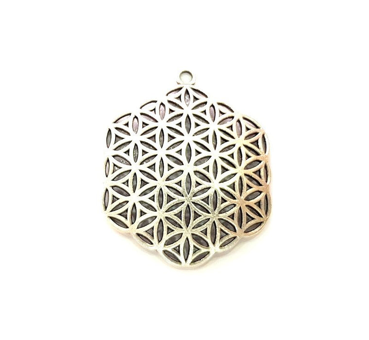 2 Silver Mandala Pendant Antique Silver Plated Metal (37mm) G13531