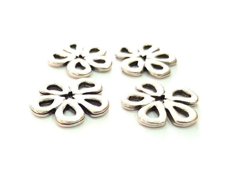 4 Flower Charm Silver Charms Antique Silver Plated Metal (20mm) G14610