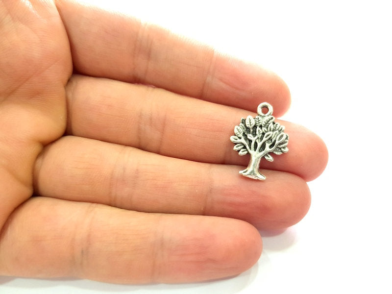 8 Tree Charm Silver Charms Antique Silver Plated Metal (22x16mm) G13537