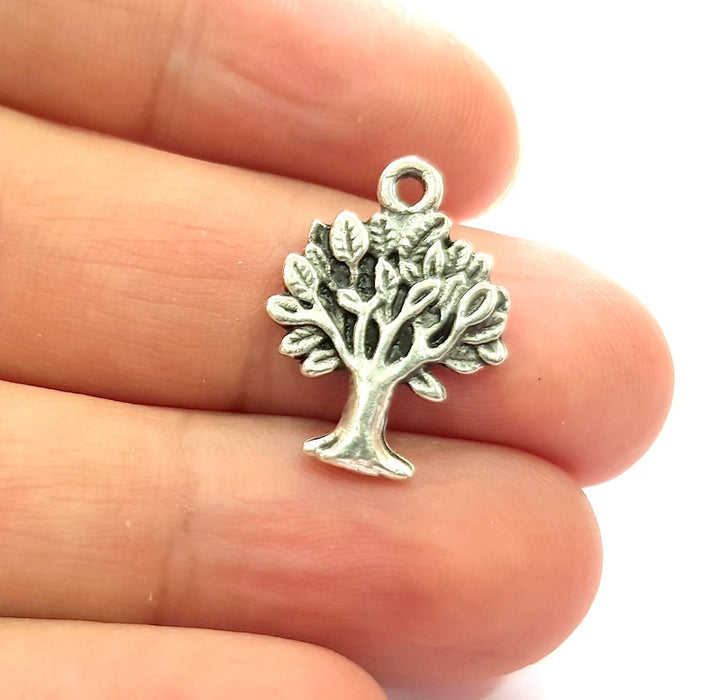 8 Tree Charm Silver Charms Antique Silver Plated Metal (22x16mm) G13537