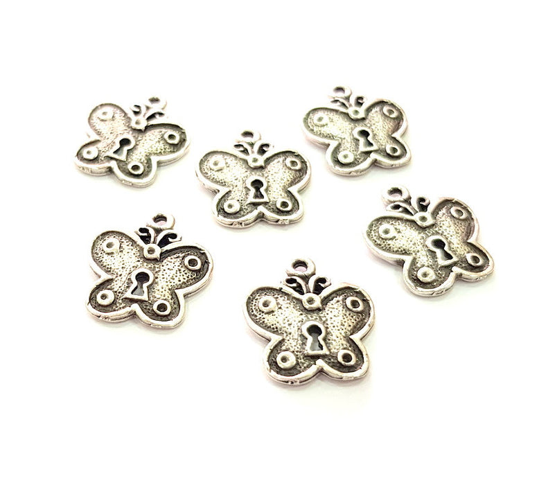 5 Butterfly Charm Silver Charms Antique Silver Plated Metal (20x18mm) G13538