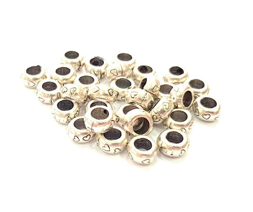 10 Silver Rondelle Beads Antique Silver Plated Beads 9mm  G13541