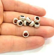 10 Silver Rondelle Beads Antique Silver Plated Beads 9mm  G13541