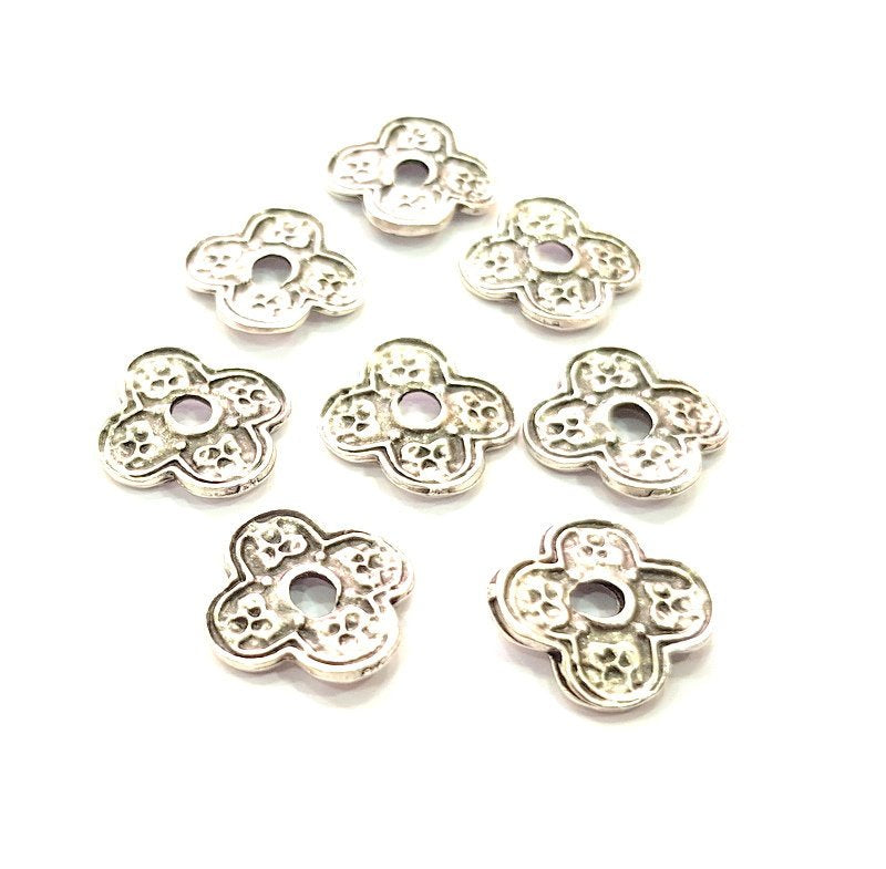 10 Flower Charm Silver Charms Antique Silver Plated Metal (17mm) G13550