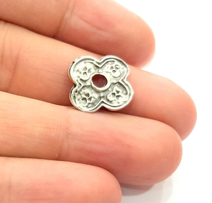 10 Flower Charm Silver Charms Antique Silver Plated Metal (17mm) G13550