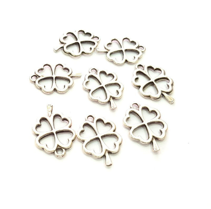 10 Clover Charm Silver Charms Antique Silver Plated Metal (23x16mm) G13552