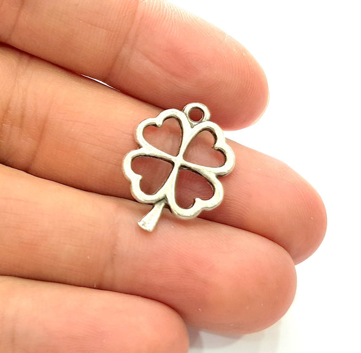 10 Clover Charm Silver Charms Antique Silver Plated Metal (23x16mm) G13552