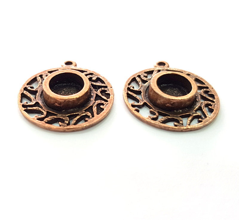 2 Copper Pendant Blank Mosaic Base inlay Blank Necklace Blank Resin Mountings Antique Copper Plated Metal ( 8 mm round blank) G17052