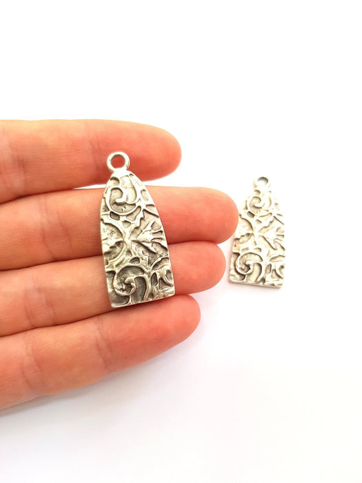 2 Silver Charms Antique Silver Plated Charms (40x16mm) G14061