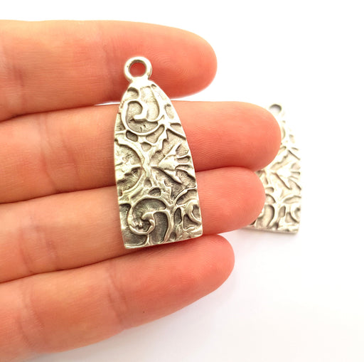 2 Silver Charms Antique Silver Plated Charms (40x16mm) G14061