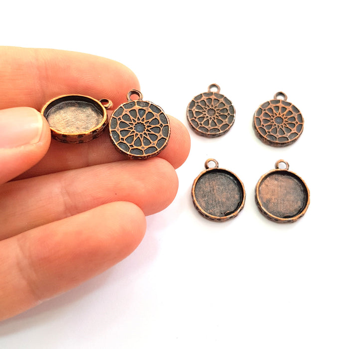 6 Copper Pendant Blank Mosaic Base inlay Blank Necklace Blank Resin Mountings Antique Copper Plated Metal ( 14 mm round blank) G13615