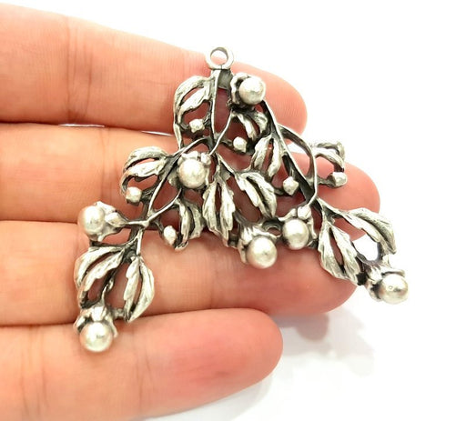 Leaf Pendant Silver Pendant Antique Silver Plated Metal (60x58mm) G13622