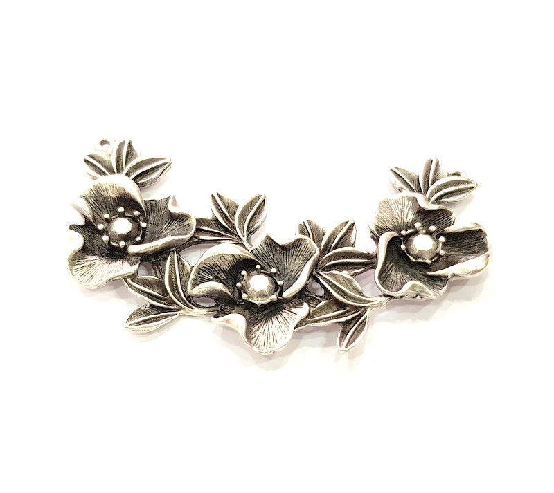 Leaf Pendant Silver Pendant Antique Silver Plated Metal (77x44mm) G16680