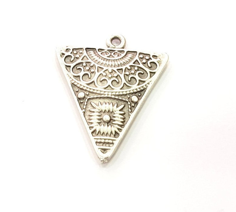 2 Triangle Pendant Silver Pendant Antique Silver Plated Metal (36x29mm) G13624