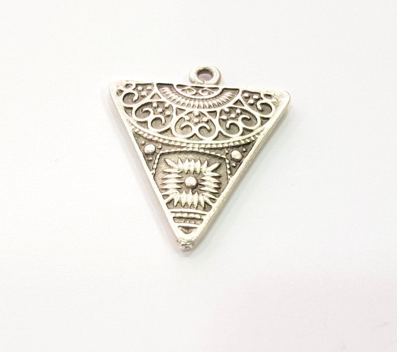 2 Triangle Pendant Silver Pendant Antique Silver Plated Metal (36x29mm) G13624