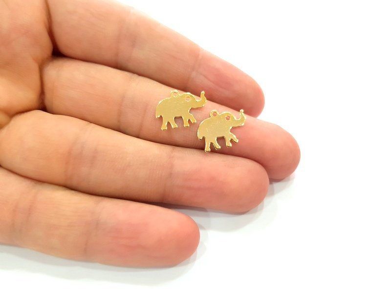 10 Elephant Charms Gold Plated Charms Gold Plated Brass (16x12mm)  G13641