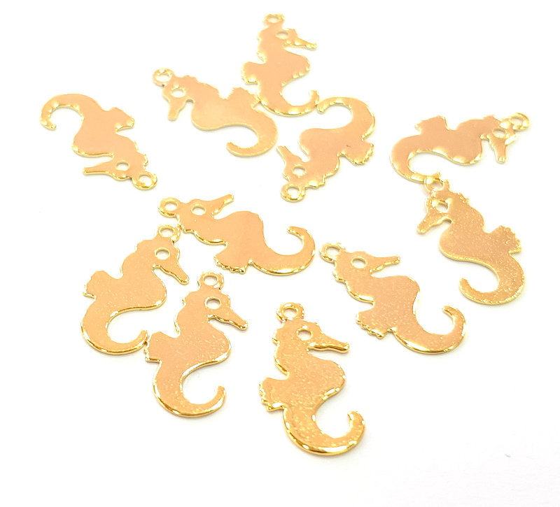 10 Seahorse Charms Gold Plated Charms Gold Plated Brass (17x9mm)  G13642