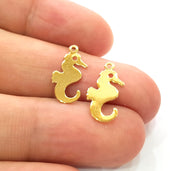 10 Seahorse Charms Gold Plated Charms Gold Plated Brass (17x9mm)  G13642