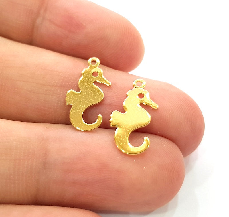 10 Seahorse Charms Gold Plated Charms Gold Plated Brass (17x9mm)  G13642