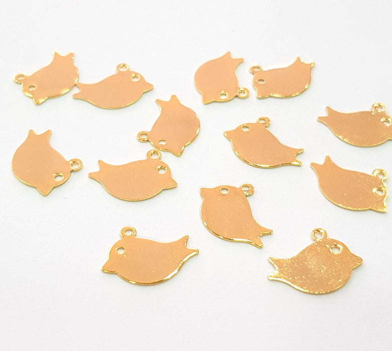 10 Bird Charms Gold Plated Charms Gold Plated Brass (15x12mm)  G13643