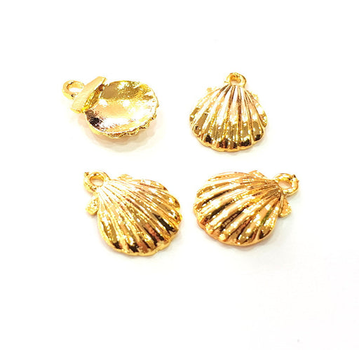 4 Oyster Charms Shell Charm Mussel Charms Sea Ocean Shiny Gold Plated Charm Gold Plated Metal (19x14mm)  G13644