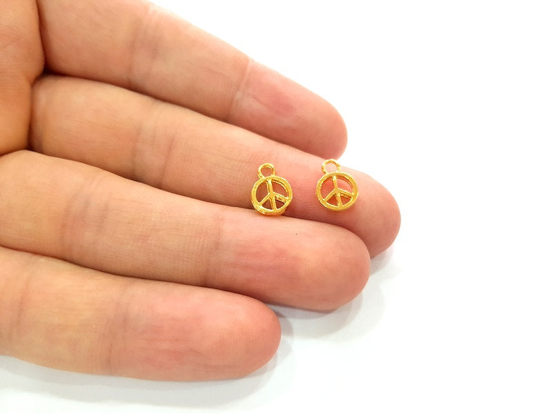 20 Peace Charm Shiny Gold Plated Charm Gold Plated Metal (8mm)  G13645