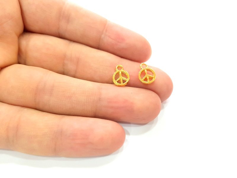 20 Peace Charm Shiny Gold Plated Charm Gold Plated Metal (8mm)  G13645