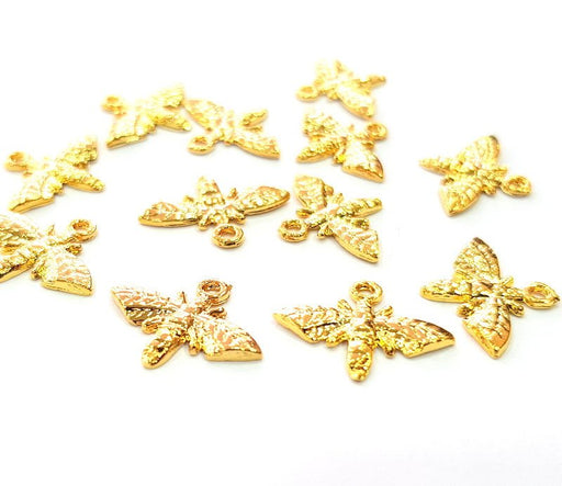 10 Bee Charm Shiny Gold Plated Charm Gold Plated Metal (17x13mm)  G13646