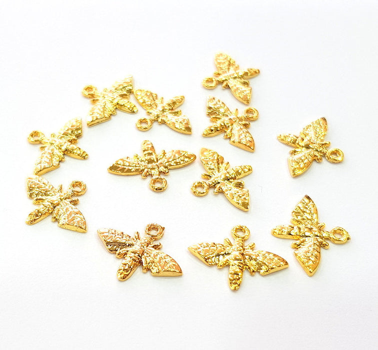 10 Bee Charm Shiny Gold Plated Charm Gold Plated Metal (17x13mm)  G13646