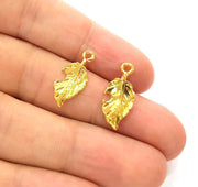 10 Feather Charm Shiny Gold Plated Charm Gold Plated Metal (22x9mm)  G13648
