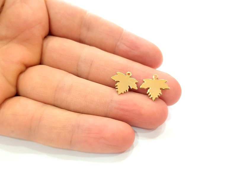 10 Leaf Bird Charms Gold Plated Charms Gold Plated Brass (14x13mm)  G13651