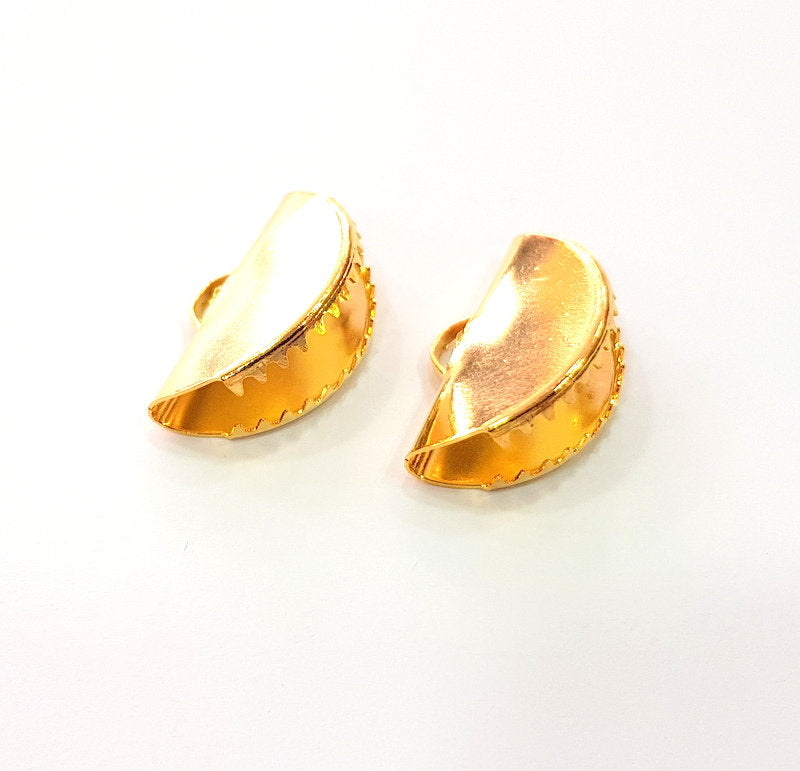 2 Cord End Findings , Gold Plated Brass 25x14mm  G13652