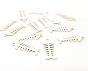 20 Fishbone Charm Silver Charms Antique Silver Plated Brass (20x7 mm) G13654