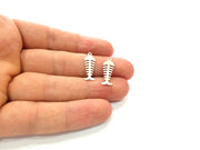 20 Fishbone Charm Silver Charms Antique Silver Plated Brass (20x7 mm) G13654