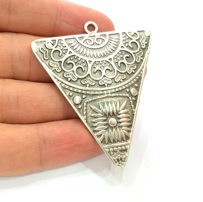 Triangle Pendant Silver Pendant Antique Silver Plated Metal (60x51mm) G14386