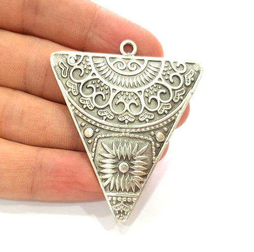 Triangle Pendant Silver Pendant Antique Silver Plated Metal (60x51mm) G14386